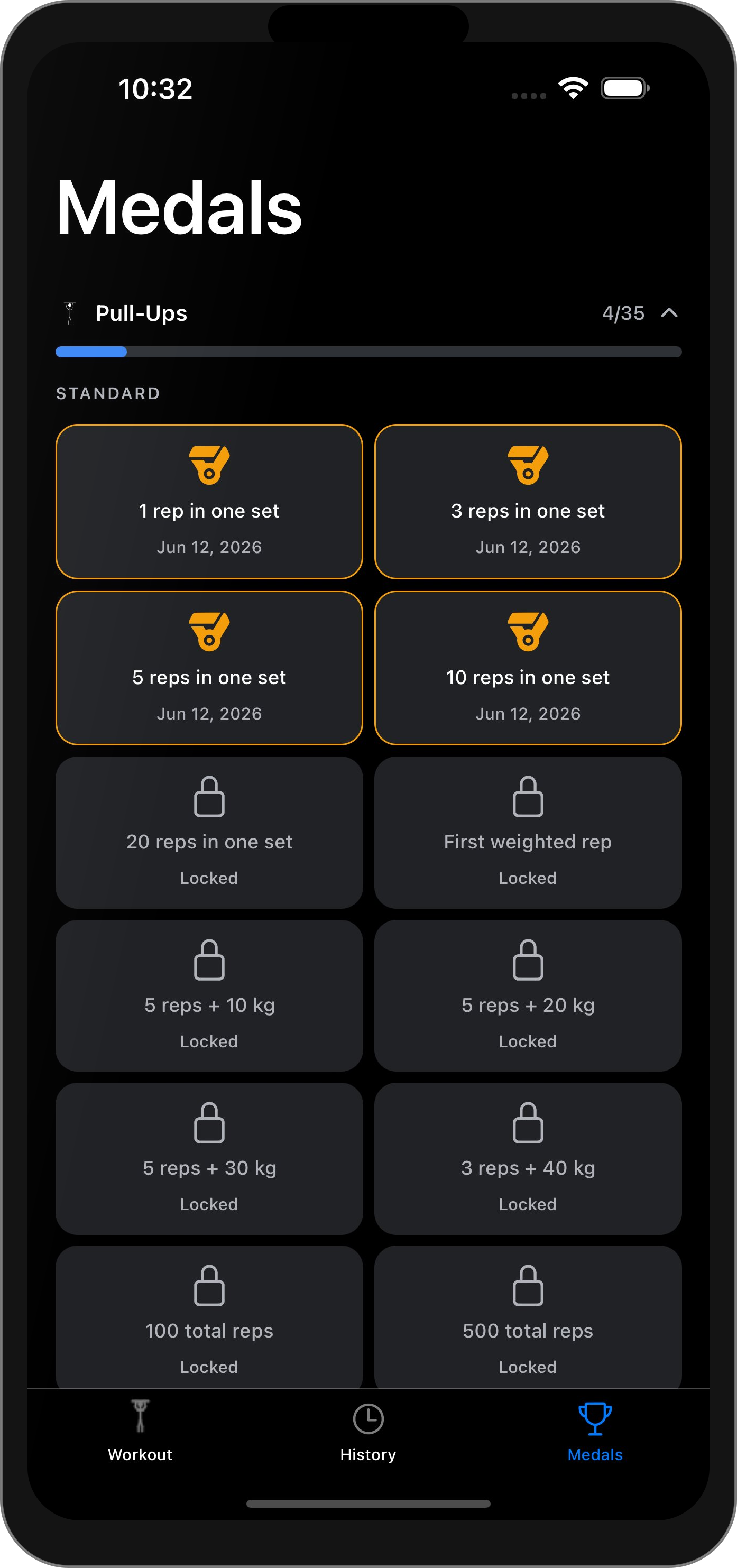 Calibase Medals screen